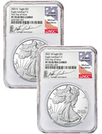 2021-S 2021-W Type 2 Silver Eagle 2-Coin Set NGC PF70UCAM Michael Gaudioso Signed