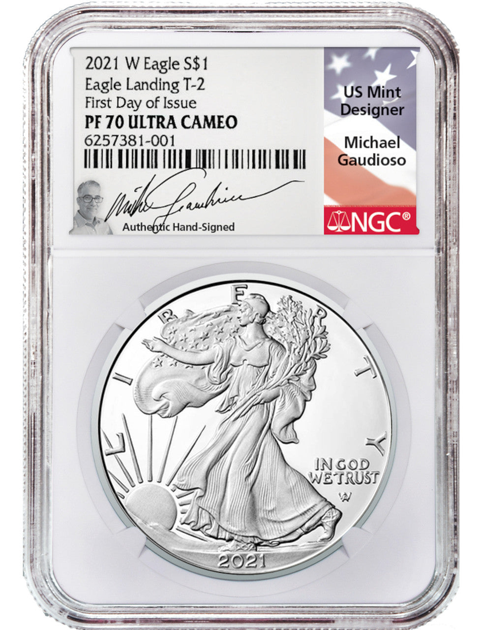 2021-W T-2 American Silver Eagle FDI NGC PF70 Ultra Cameo Michael Gaudioso Signed