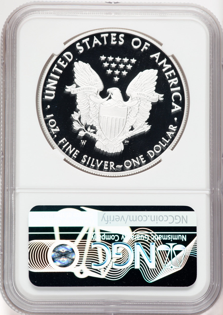 2021-W T1 Silver Eagle First Day of Issue NGC PF70 Ultra Cameo Ron Harrigal Signed