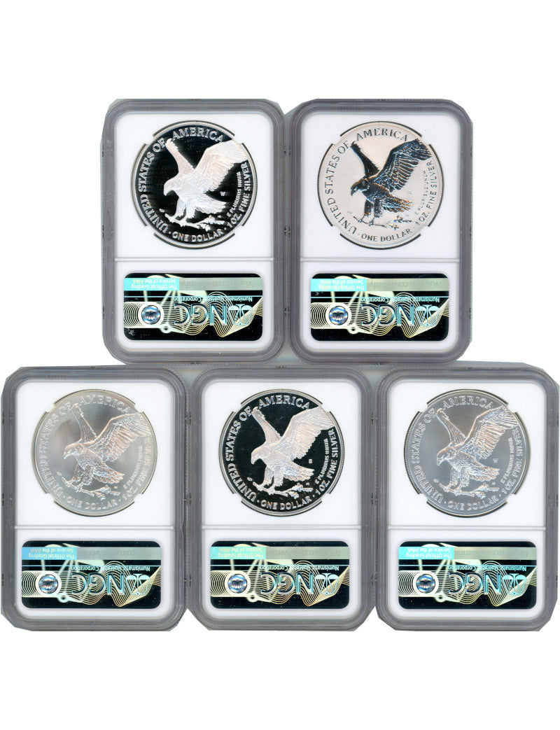2021 Silver Eagle T-2 Eagle Landing NGC 5-Coin PF70/MS70 Set Mike Castle Signed