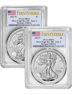 2021-S 2021-W 2pc Silver Eagle Set Reverse Proof Type 1 & 2 Designer Edition FS PCGS PR70