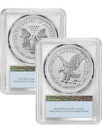 2021-S 2021-W 2pc Silver Eagle Set Reverse Proof Type 1 & 2 Designer Edition FS PCGS PR70