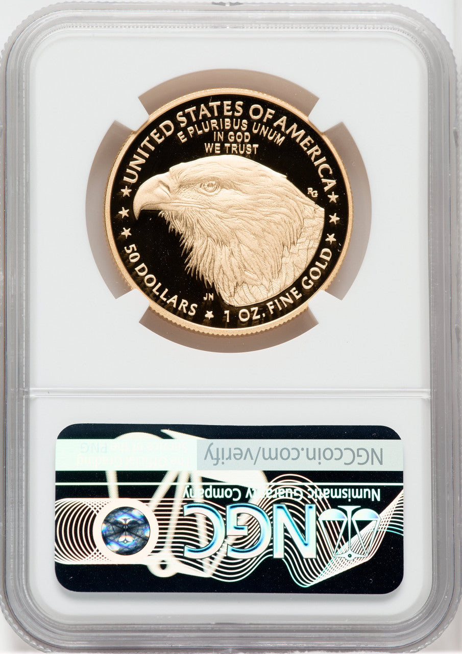 2022 W $50 American Gold Eagle First Day of Issue NGC PF70UCAM Ron Harrigal Signed