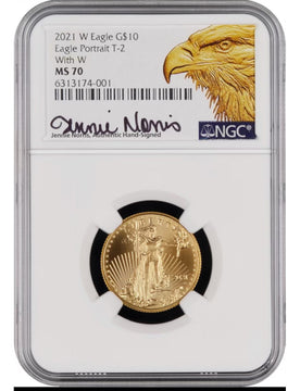2021 W Quarter Eagle Eagle Portrait T-2 With W NGC MS70