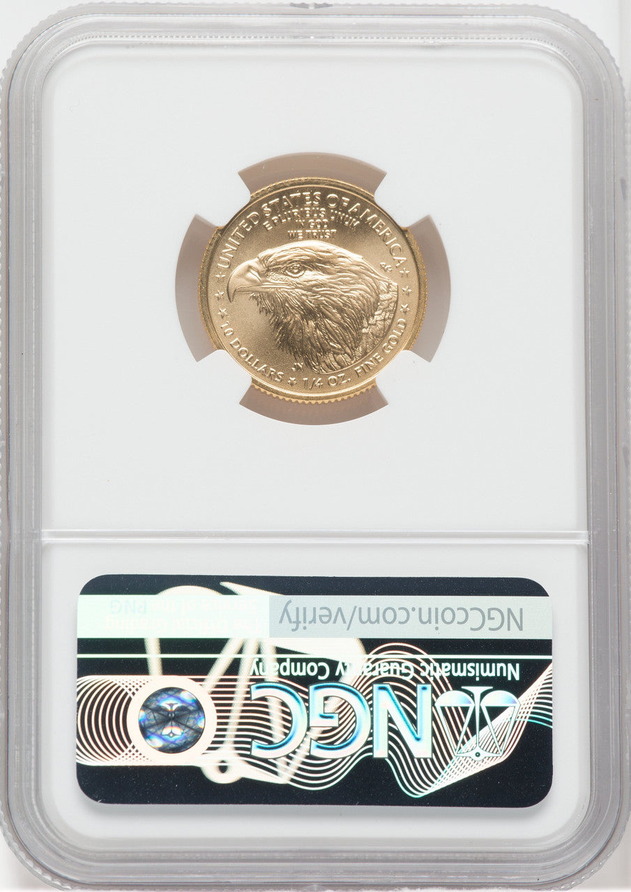 2021-W $10 Mint Error 1/4 oz Gold Eagle Type 2 With W NGC MS69 Ron Harrigal Signed