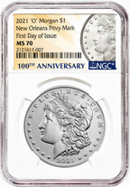 2021 Morgan Peace Dollar First Day of Issue NGC MS70 6-pc Complete Set 100th Anniversary