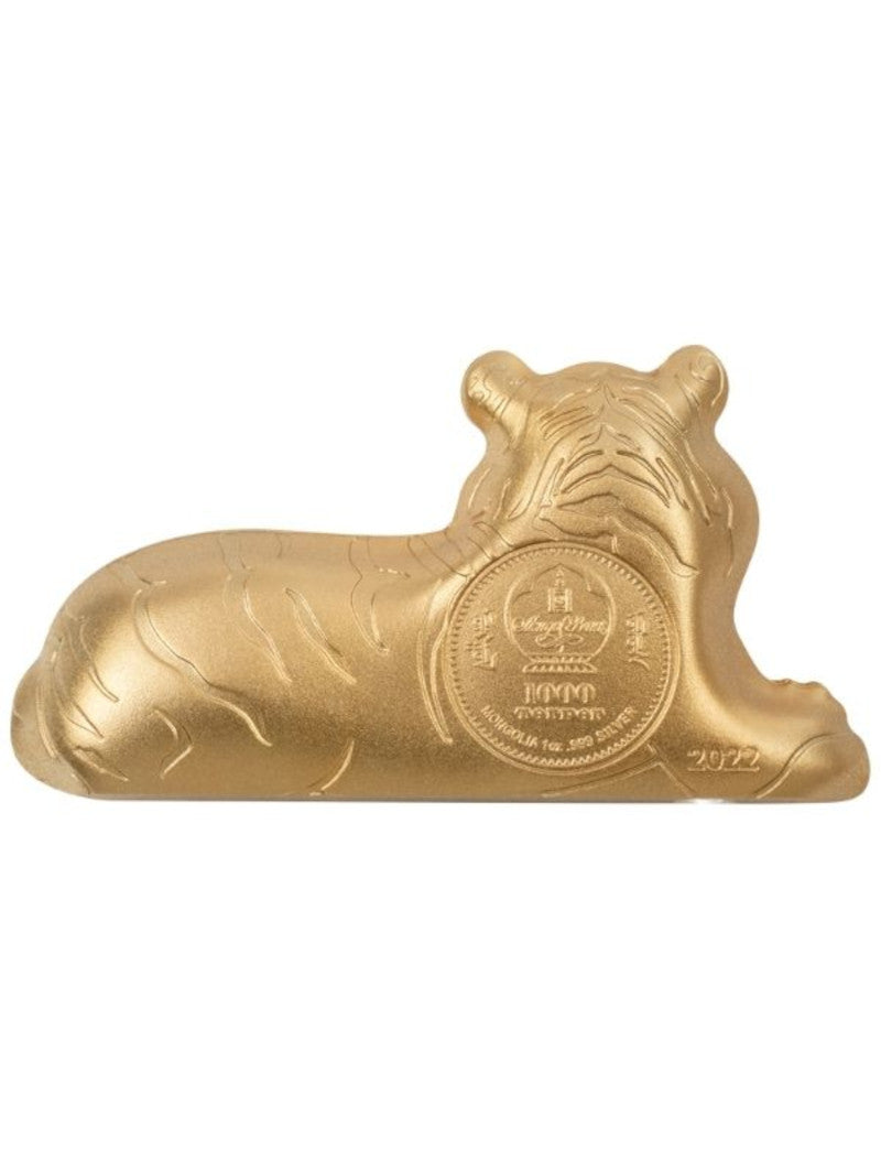 2022 Mongolia 1 oz Silver Gold Gilded Lunar Charming Tiger