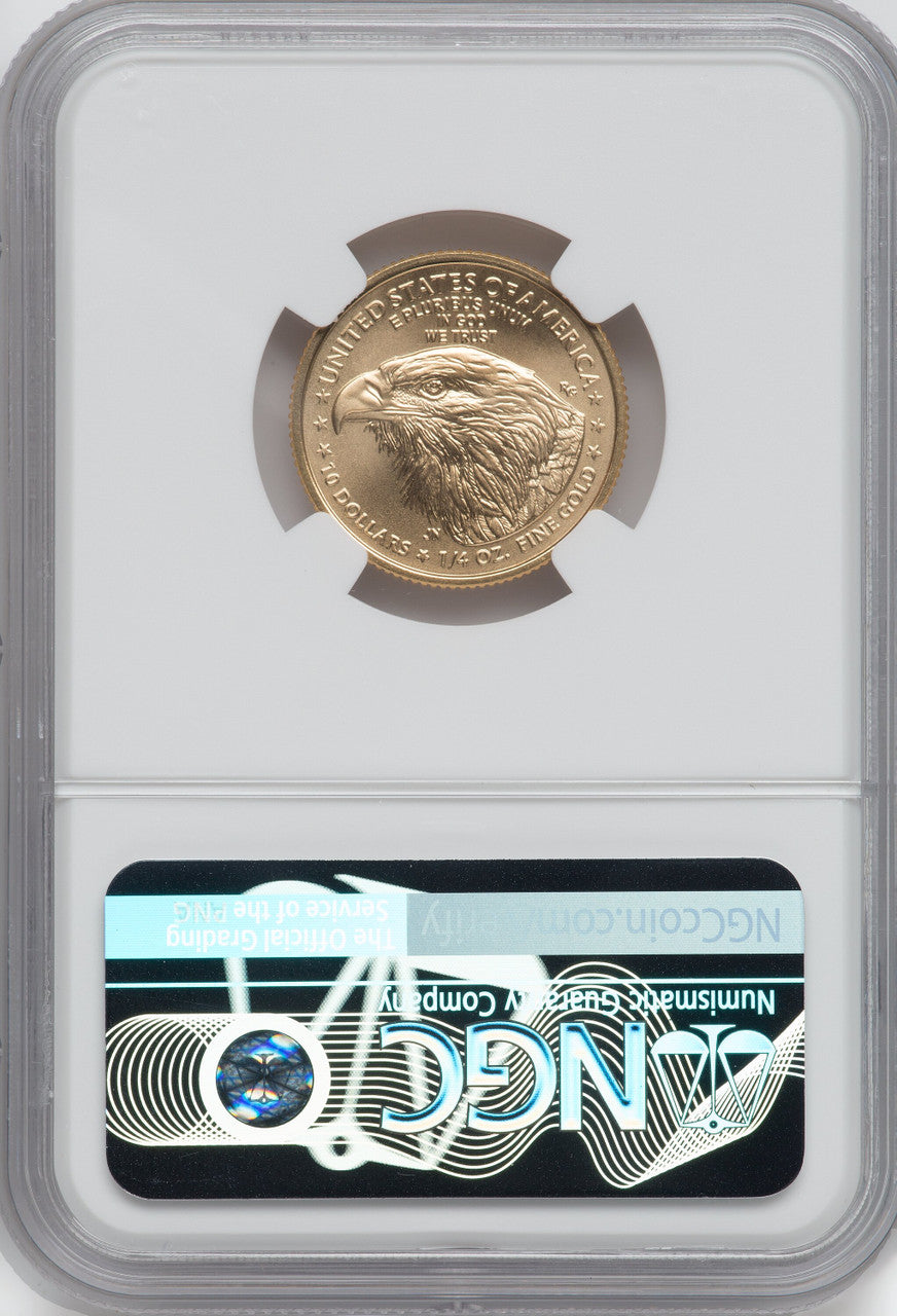 2021-W $10 Mint Error 1/4 oz Gold Eagle Type 2 With W NGC MS70 Ron