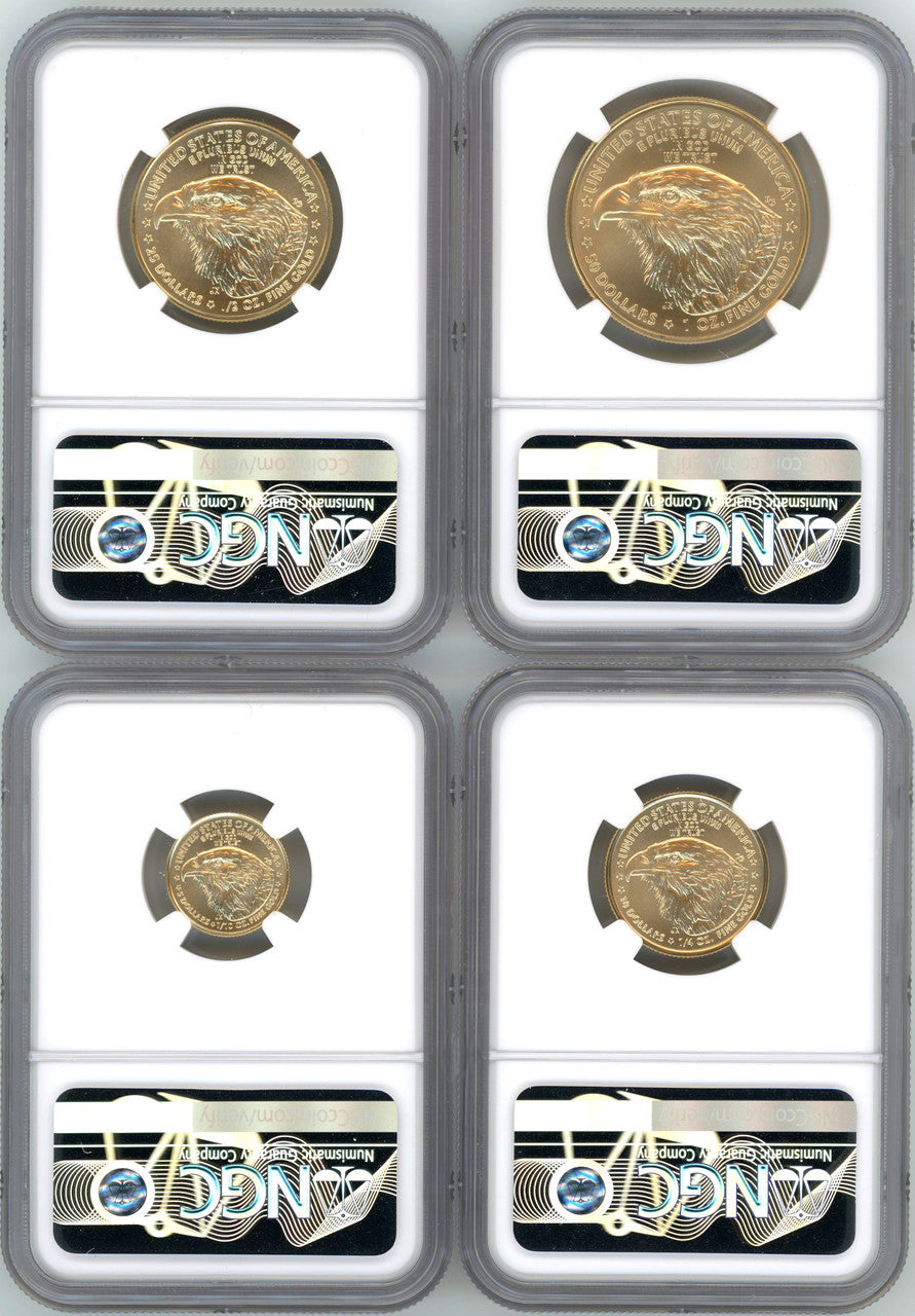 2022 Gold Eagle 4-Coin Set First Day of Issue NGC MS70 Harrigal Signed