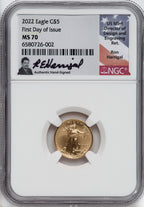 2022 $5 American Gold Eagle First Day of Issue NGC MS70 Ron Harrigal