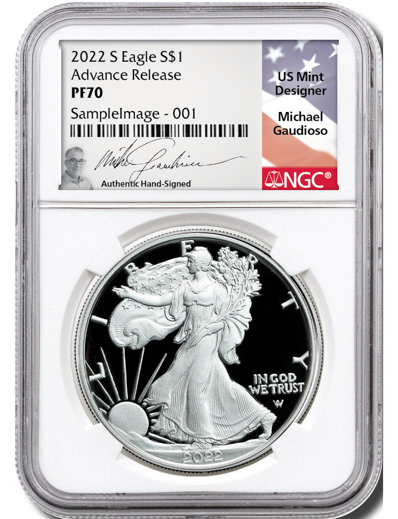 2022-S Proof Silver Eagle Advanced Release NGC PF70 Gaudioso Signed