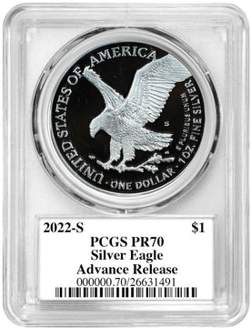 2022-S Proof Silver Eagle Advanced Release PCGS PR70 Damstra Signed