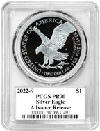 2022-S Proof Silver Eagle Advanced Release PCGS PR70 Damstra Signed