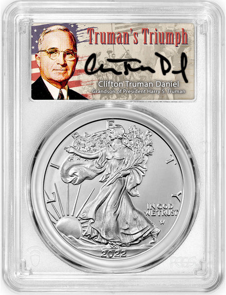 【新品】Silver Eagleイーグル銀貨2022 PCGS MS70 2022 Silver Eagle First Day of Issue Truman's Triumph Label PCGS