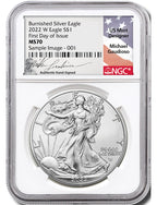 2022 W Burnished Silver Eagle FDI NGC MS70 Gaudioso Signed