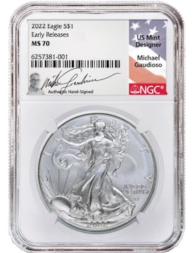 2022-W American Silver Eagle ER NGC PF70 Ultra Cameo Michael Gaudioso Signed