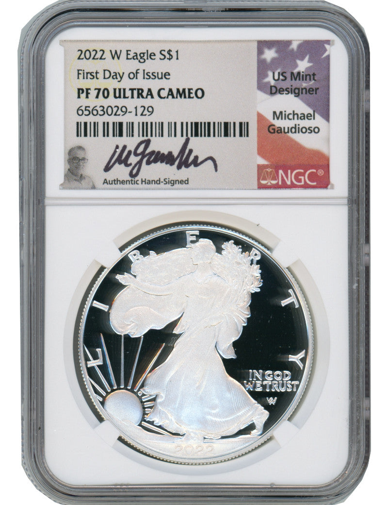 2022-W American Silver Eagle FDI NGC PF70 Ultra Cameo Michael Gaudioso Signed