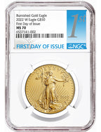 2022-W 1oz Burnished American Gold Eagle First Day of Issue NGC MS70