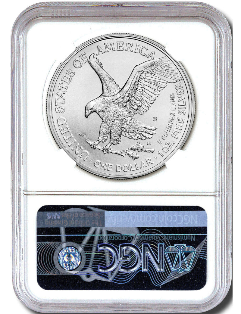 2022 W Burnished Silver Eagle Advanced Release NGC MS70 Gaudioso Signed