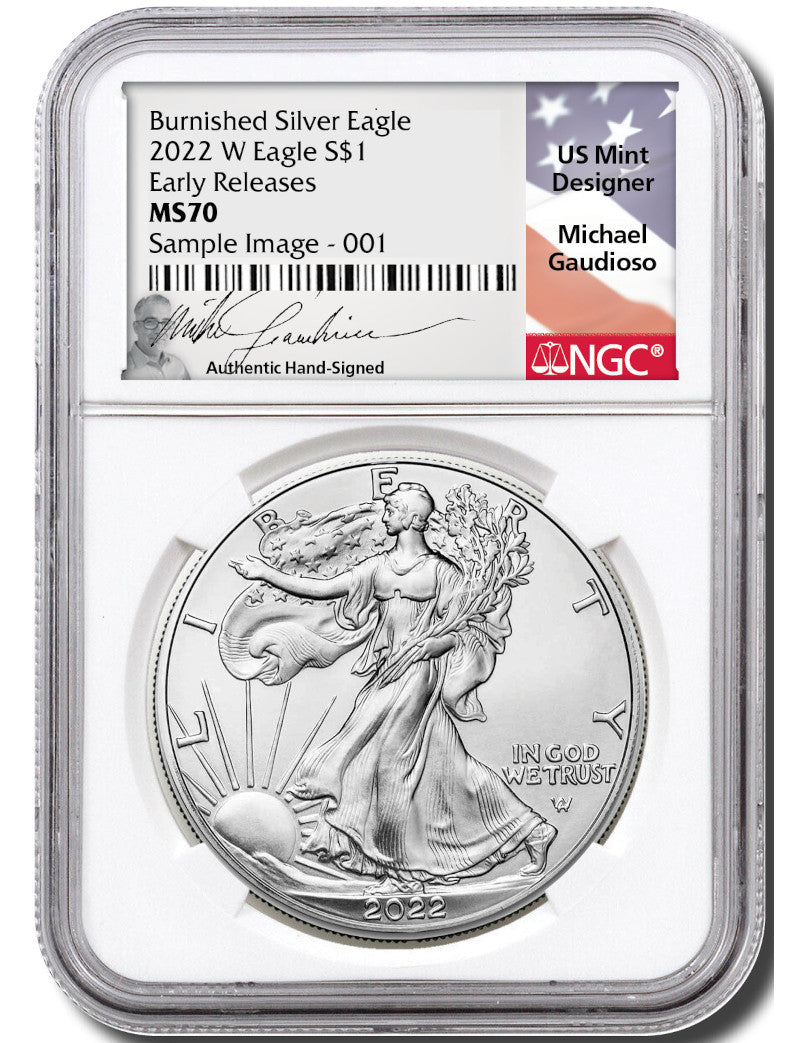 2022 W Burnished Silver Eagle ER NGC MS70 Gaudioso Signed