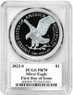 2022-S Proof Silver Eagle FDOI PCGS PR70 Damstra Signed