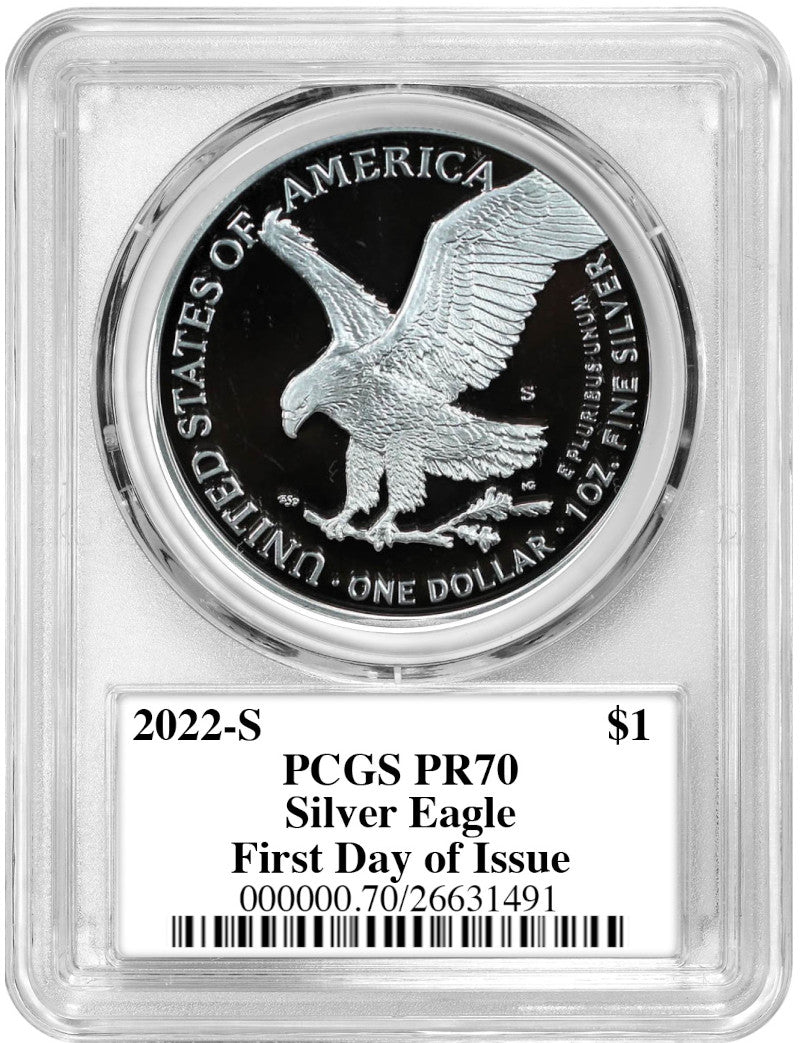 2022-S Proof Silver Eagle FDOI PCGS PR70 Damstra Signed