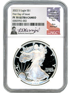 2022 S American Silver Eagle First Day of Issue NGC PF70UCAM Ron Harrigal Signed