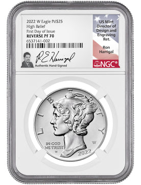 2022-W Palladium Reverse Proof FDI NGC PF70 Ron Harrigal Signed