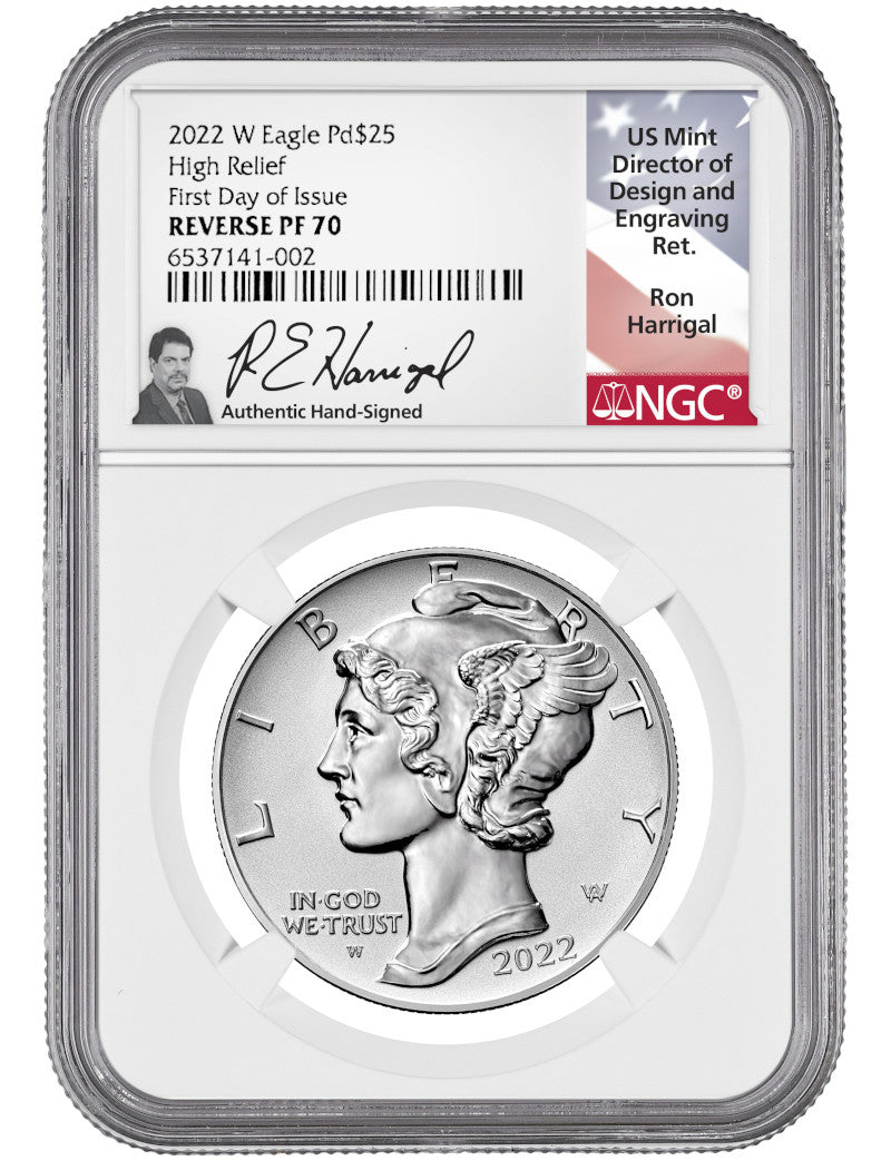 2022-W Palladium Reverse Proof FDI NGC PF70 Ron Harrigal Signed