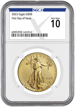 2023 $50 One Ounce Gold Eagle First Day of Issue NGCX MS10