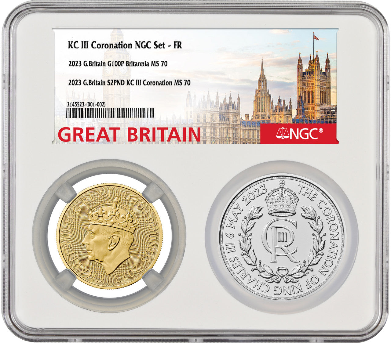 2023 KC Coronation 2-Coin Gold and Silver Set G.Britain G£100P Britannia S2PND NGC MS70
