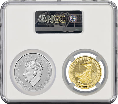 2023 KC Coronation 2-Coin Gold and Silver Set G.Britain G£100P Britannia S2PND NGC MS70