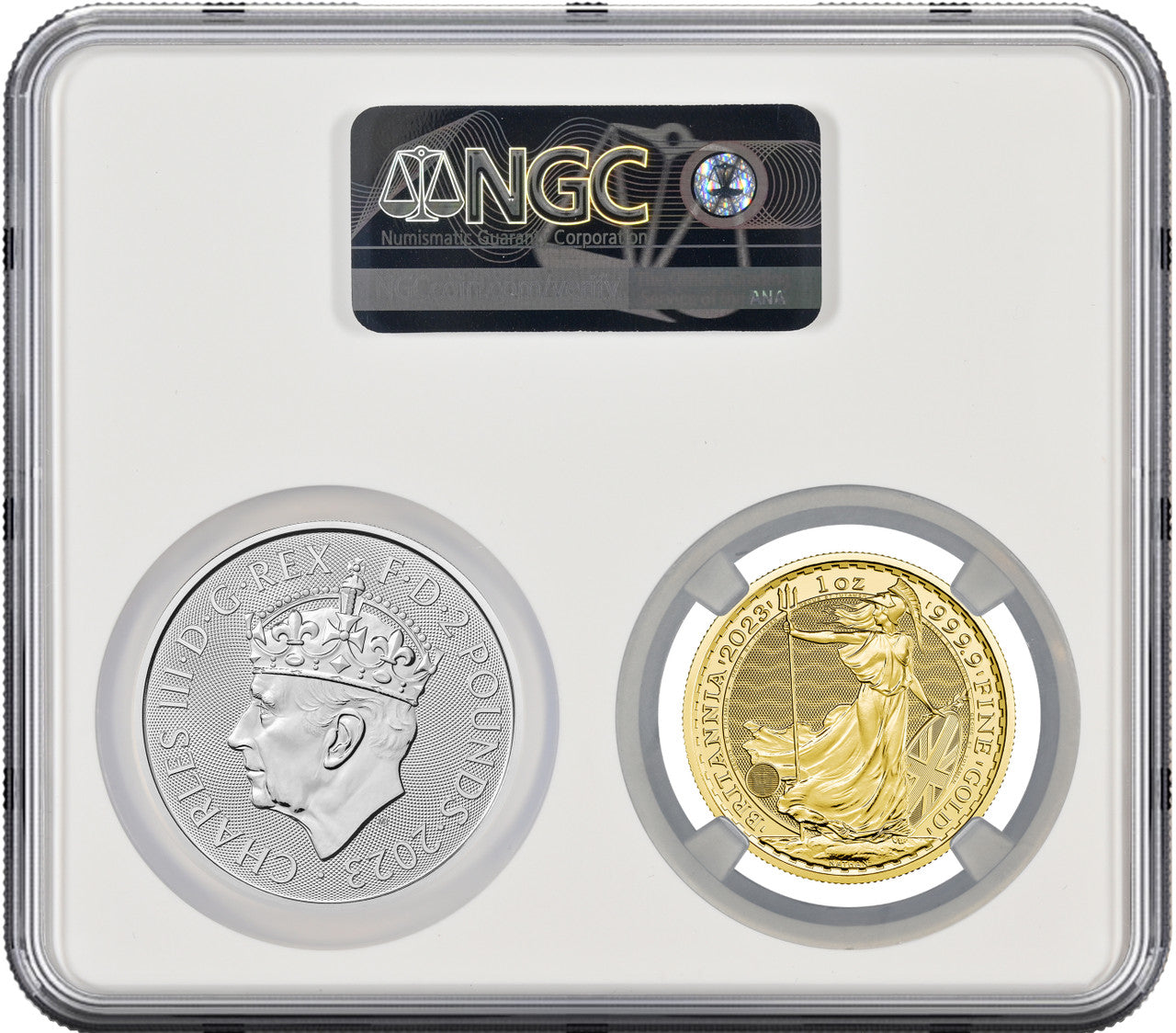 2023 KC Coronation 2-Coin Gold and Silver Set G.Britain G£100P Britannia S2PND NGC MS70