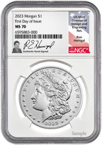 2023 Morgan Silver Dollar FDI NGC MS70 Ron Harrigal Signed