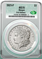 2023 Morgan and Peace Silver Dollar 2pc Set Coin Label FD CAC MS70