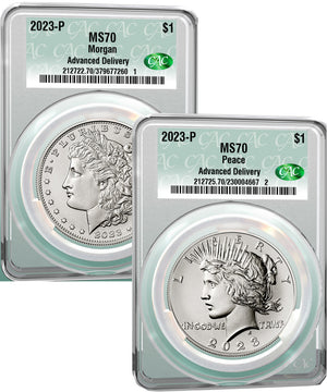 2023-P Morgan and Peace Silver Dollar 2pc Set Advanced Delivery CAC MS70