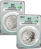 2023-P Morgan and Peace Silver Dollar 2pc Set Advanced Delivery CAC MS70