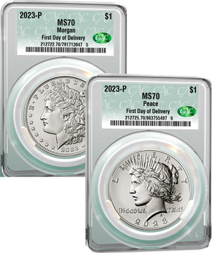 2023-P Morgan and Peace Silver Dollar 2pc Set Coin FDD CAC MS70