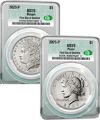 2023-P Morgan and Peace Silver Dollar 2pc Set Coin FDD CAC MS70