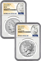 2023 Morgan and Peace Silver Dollar 2pc Set ER NGC MS70