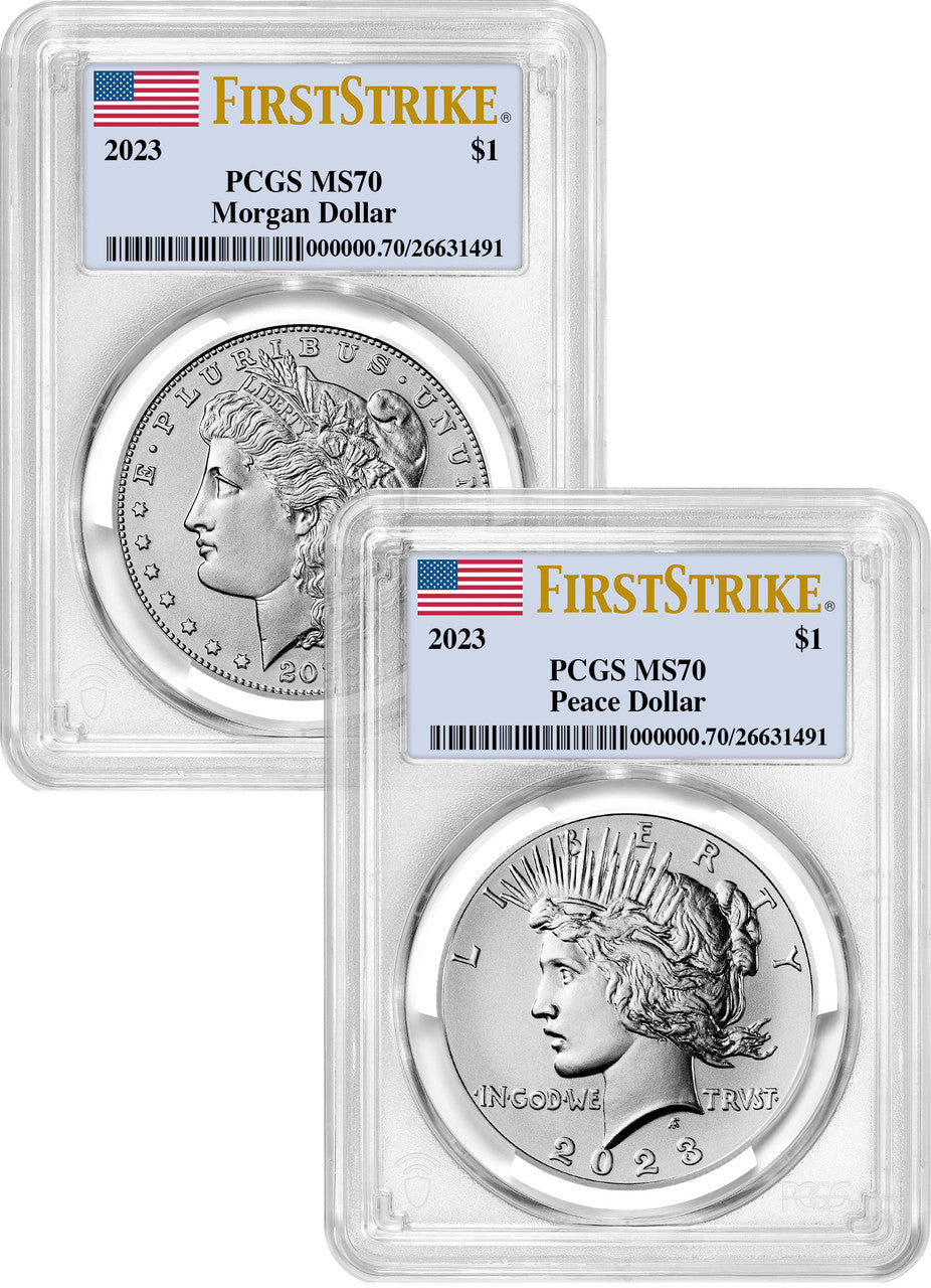 2023 Morgan and Peace Silver Dollar 2pc Set FS PCGS MS70