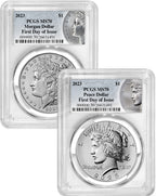2023 Morgan and Peace Silver Dollar 2pc Set Coin Label FDI PCGS MS70
