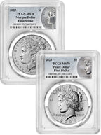 2023 Morgan and Peace Silver Dollar 2pc Set Coin Label FS PCGS MS70