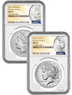 2023 Morgan and Peace Silver Dollar 2pc Set FDI NGC MS70