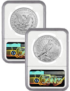2023 Morgan and Peace Silver Dollar 2pc Set FDI NGC MS70 Ron Harrigal Signed