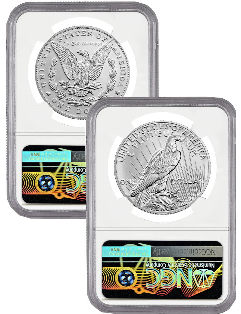 2023 Morgan and Peace Silver Dollar 2pc Set FDI NGC MS70
