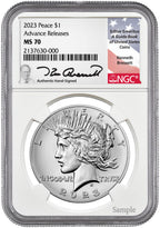 2023 Peace Silver Dollar Advanced Releases NGC MS70 Bressett Signed