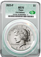 2023 Morgan and Peace Silver Dollar 2pc Set Coin Label FD CAC MS70