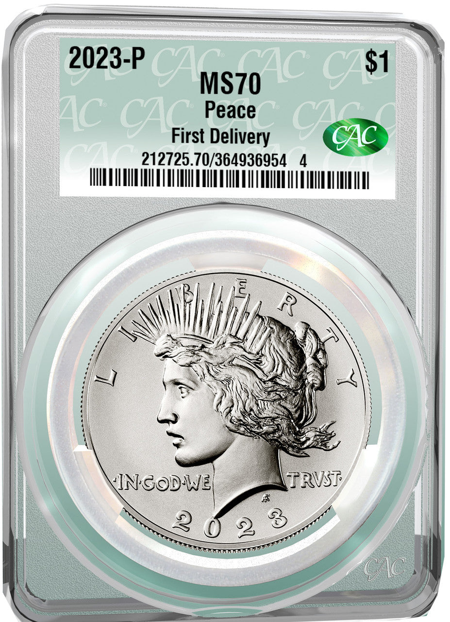 2023 Morgan and Peace Silver Dollar 2pc Set Coin Label FD CAC MS70