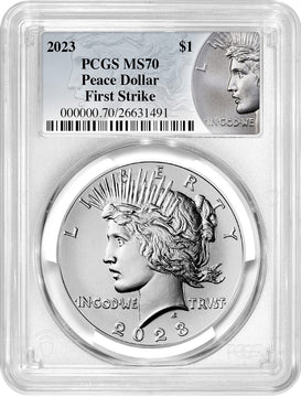 2023 Peace Silver Dollar Coin Label First Strike PCGS MS70